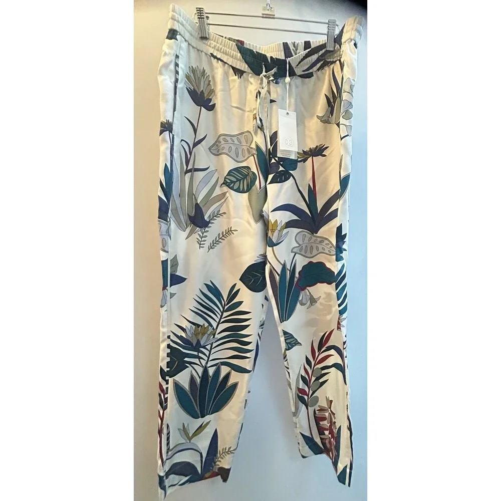 Tory Burch Women’s Sz 12 Adele Pant NWT 100% Silk, Floral, Resort Vacation Boho